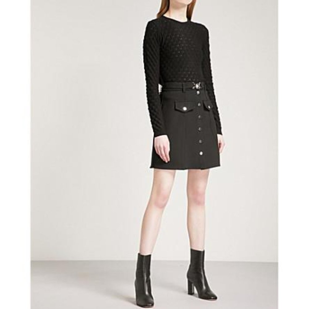 NWT MAJE Jibrali Snap Button-front Mini Skirt In Black- no belt
